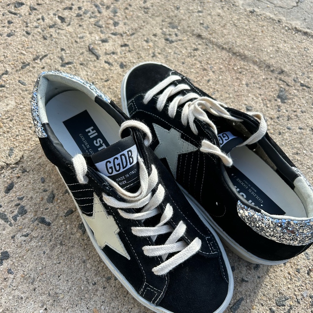 Golden Goose Hi Star Sneakers Women Black Suede White Star EU 37 US 7